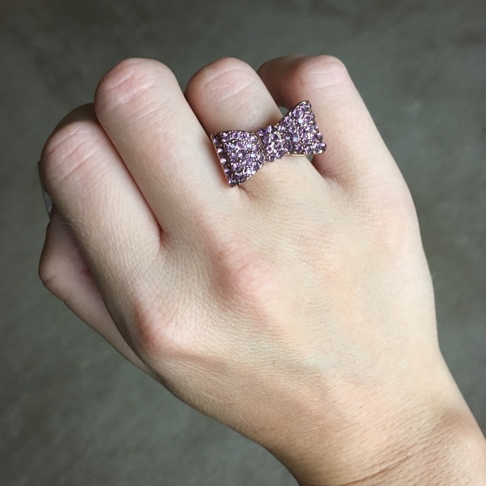 Express pink sparkle bow ring rose gold tone